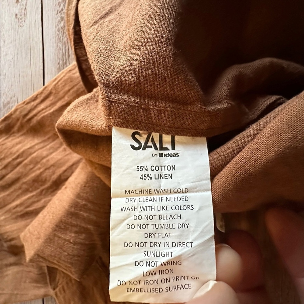 SALT Men’s Brown Linen Cotton Blend Long Sleeve Button Down Shirt Size M ~ NWT - Picture 4 of 7